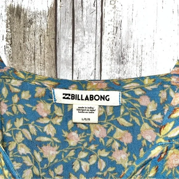 Billabong Blue Floral Open Off The Shoulder Button Blouse - Picture 5 of 5